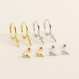 Delicate Modern Minimalist Fashion Jewelry Geometric Spike 925 Sterling Silver Hoop Ear Stud Earrings