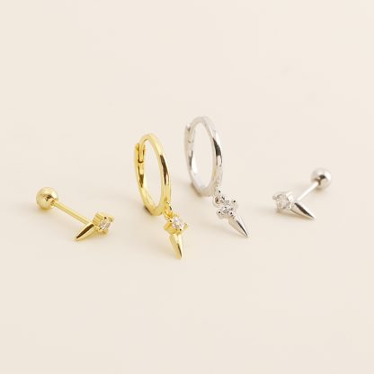 Delicate Modern Minimalist Fashion Jewelry Geometric Spike 925 Sterling Silver Hoop Ear Stud Earrings