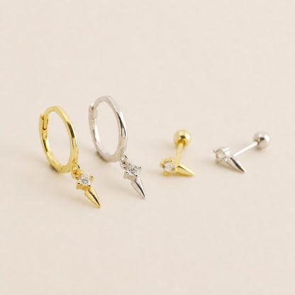 Delicate Modern Minimalist Fashion Jewelry Geometric Spike 925 Sterling Silver Hoop Ear Stud Earrings