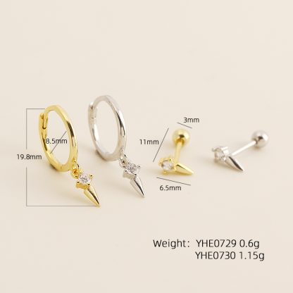 Delicate Modern Minimalist Fashion Jewelry Geometric Spike 925 Sterling Silver Hoop Ear Stud Earrings
