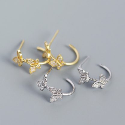 Girl Two Flying CZ Butterflies 925 Sterling Silver Stud Earrings