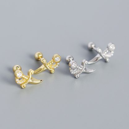 Girl Mini Shining CZ Dagger 925 Sterling Silver Stud Earrings