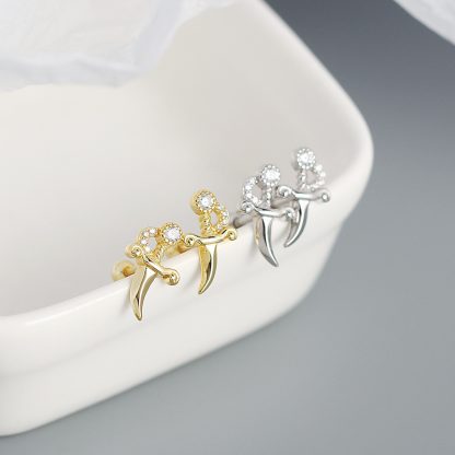 Girl Mini Shining CZ Dagger 925 Sterling Silver Stud Earrings