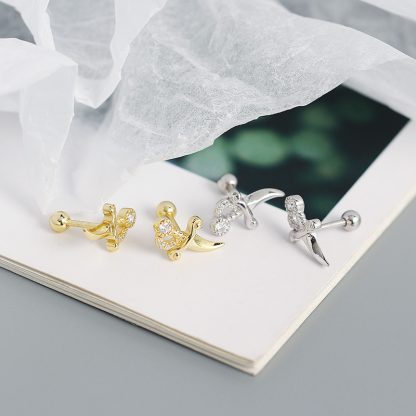 Girl Mini Shining CZ Dagger 925 Sterling Silver Stud Earrings