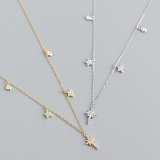 Women CZ Shining Stars 925 Sterling Silver Necklace