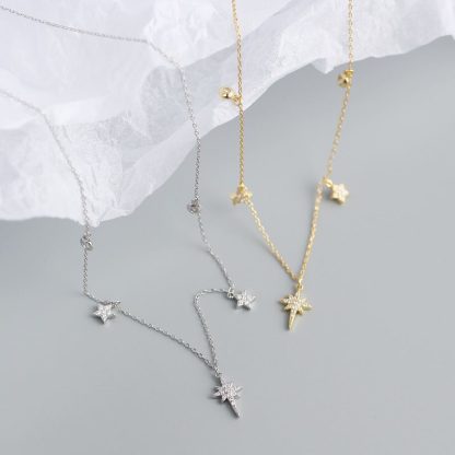 Women CZ Shining Stars 925 Sterling Silver Necklace