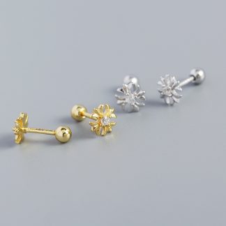 Goemetry CZ Cross Flower 925 Sterling Silver Stud Earrings