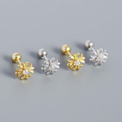 Goemetry CZ Cross Flower 925 Sterling Silver Stud Earrings