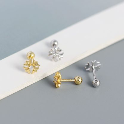 Goemetry CZ Cross Flower 925 Sterling Silver Stud Earrings