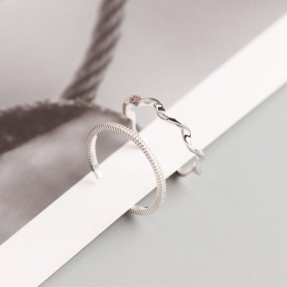 Simple Wave Twisted 925 Sterling Silver Adjustable Ring