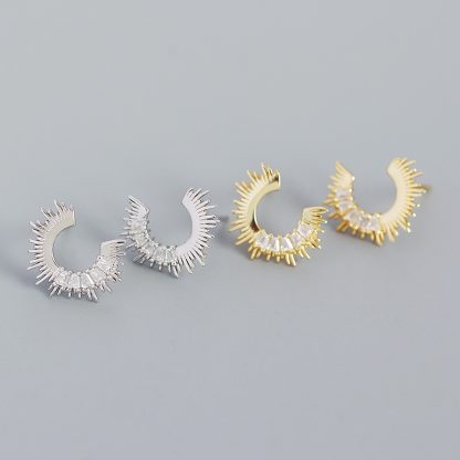 Party Irregular C Shape CZ Sunshine 925 Sterling Silver Stud Earrings