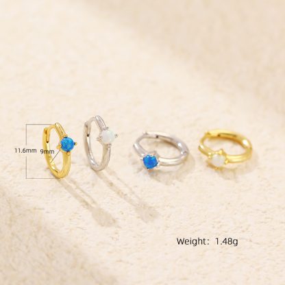 Graduation Simple Round Natural Opal 925 Sterling Silver Hoop Earrings