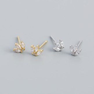 New CZ Leaves Crown 925 Sterling Silver Stud Earrings