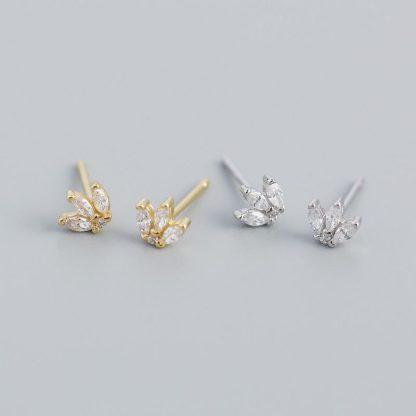 New CZ Leaves Crown 925 Sterling Silver Stud Earrings