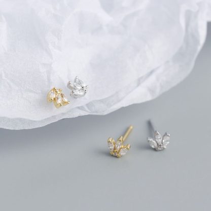 New CZ Leaves Crown 925 Sterling Silver Stud Earrings