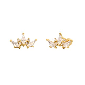 Women Elegant Geometry Rhombus CZ Crown 925 Sterling Silver Stud Earrings