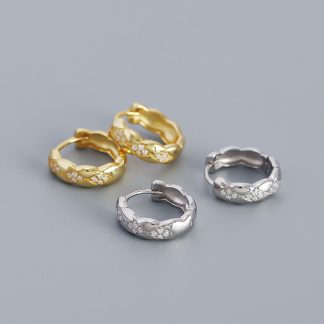 Geometry Rhombus CZ 925 Sterling Silver Huggie Hoop Earrings