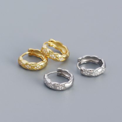 Geometry Rhombus CZ 925 Sterling Silver Huggie Hoop Earrings
