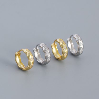 Geometry Rhombus CZ 925 Sterling Silver Huggie Hoop Earrings