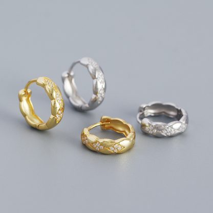 Geometry Rhombus CZ 925 Sterling Silver Huggie Hoop Earrings