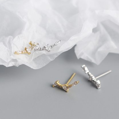Hot Simple CZ Geometry Bat Wings 925 Sterling Silver Stud Earrings