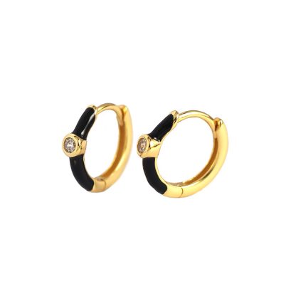 Fashion Colorful Epoxy Round CZ 925 Sterling Silver Hoop Earrings
