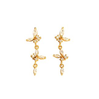 Elegant CZ Flying Butterflies 925 Sterling Silver Dangling Earrings