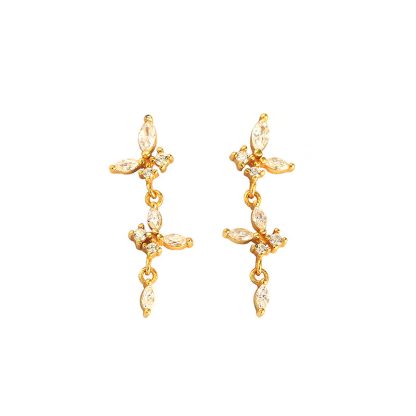 Elegant CZ Flying Butterflies 925 Sterling Silver Dangling Earrings