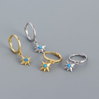 Graduation Created Opal Octagonal Star 925 Sterling Silver Hoop Earrings