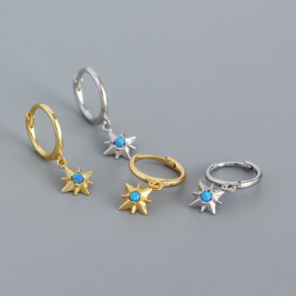 Graduation Created Opal Octagonal Star 925 Sterling Silver Hoop Earrings