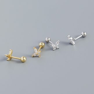 Cute Mini CZ Butterfly 925 Sterling Silver Stud Earrings