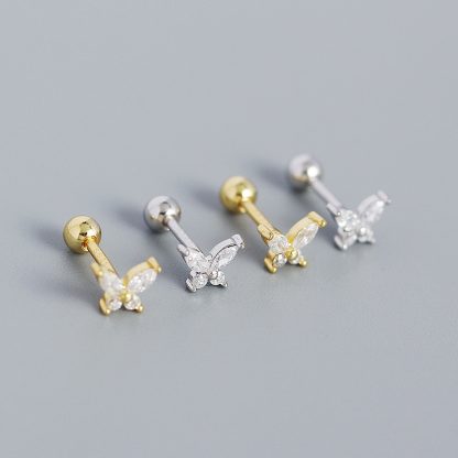 Cute Mini CZ Butterfly 925 Sterling Silver Stud Earrings