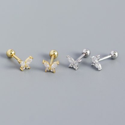 Cute Mini CZ Butterfly 925 Sterling Silver Stud Earrings