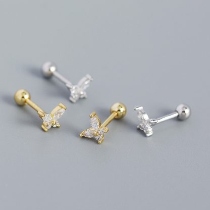 Cute Mini CZ Butterfly 925 Sterling Silver Stud Earrings