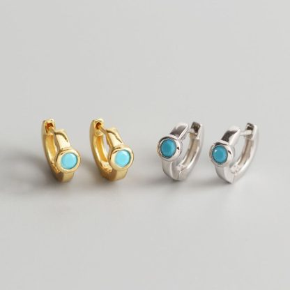 Mini Blue CZ Circle 925 Sterling Silver Huggie Hoop Earrings