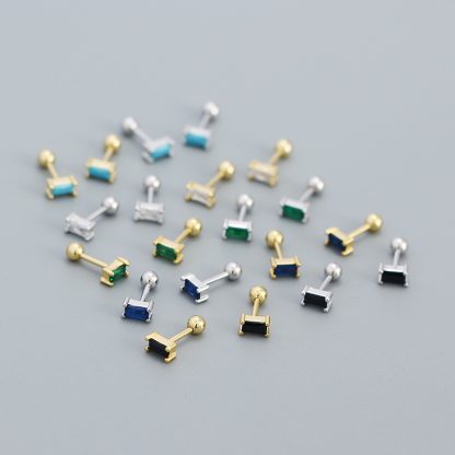 Geometry Mini CZ Rectangle Turquoise 925 Sterling Silver Stud Earrings