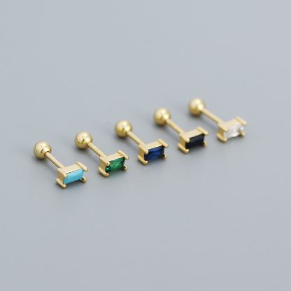 Geometry Mini CZ Rectangle Turquoise 925 Sterling Silver Stud Earrings