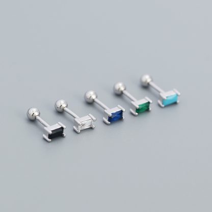 Geometry Mini CZ Rectangle Turquoise 925 Sterling Silver Stud Earrings