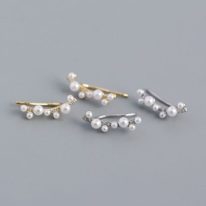 Beautiful Shell Pearls Tree Branch 925 Sterling Silver Non-Pierced Earrings