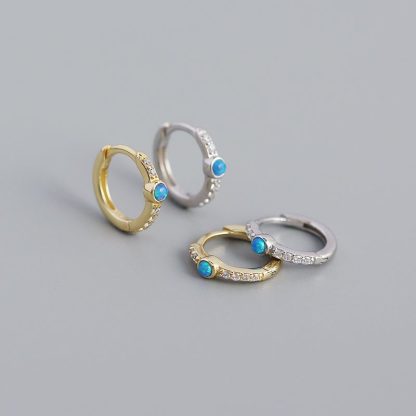 New Blue Created Opal CZ 925 Sterling Silver Huggie Hoop Earrings