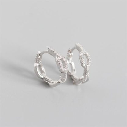 Fashion Chain CZ 925 Sterling Silver Huggie Hoop Earrings