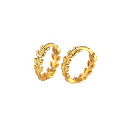 Minimalism Leaves Branch 925 Sterling Silver Hoop Earrings