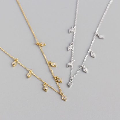 Elegant Geometry Rhombus CZ 925 Sterling Silver Necklace