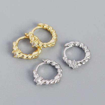 New CZ Twisted 925 Sterling Silver Hoop Earrings