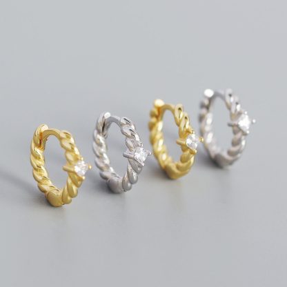 New CZ Twisted 925 Sterling Silver Hoop Earrings