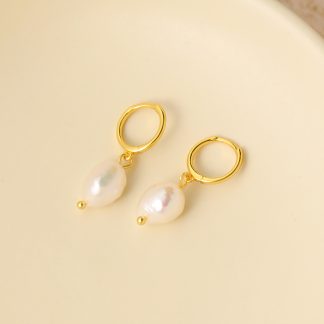 Casual Baroque Irregular Natural Pearl 925 Sterling Silver Dangling Earrings