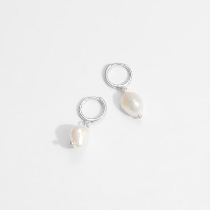 Casual Baroque Irregular Natural Pearl 925 Sterling Silver Dangling Earrings