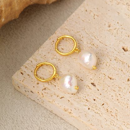 Casual Baroque Irregular Natural Pearl 925 Sterling Silver Dangling Earrings