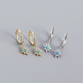 Daily Created Opal Star Anise Sun 925 Sterling Silver Hoop Earrings