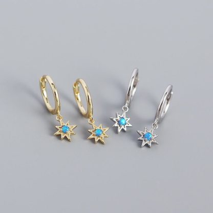 Daily Created Opal Star Anise Sun 925 Sterling Silver Hoop Earrings